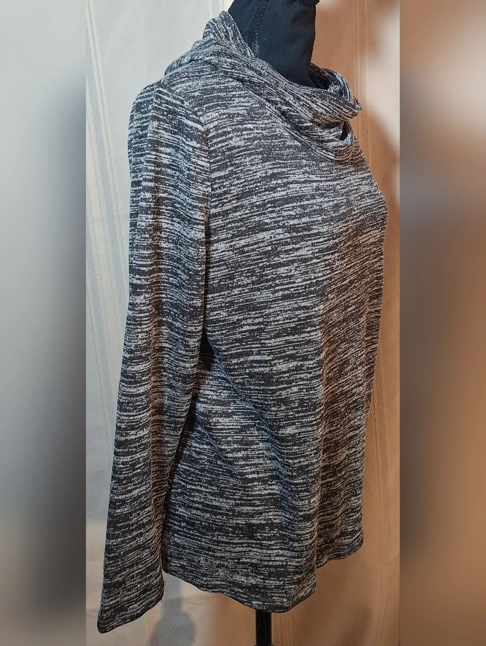 FADED GLORY Brown and Tan Space-Dye Cowl Neck Long Sleeve Top - Picture 2 of 5